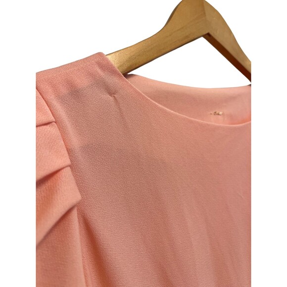 Vintage 80s‎ Peplum Party Dress Peach Pink Short Sleeves Buttons Wedding Retro S - Picture 12 of 14